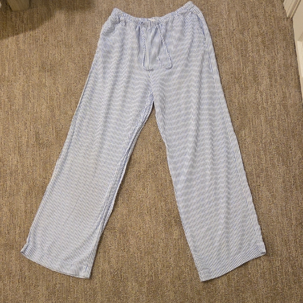 Bershka Light Blue and White Striped Pants